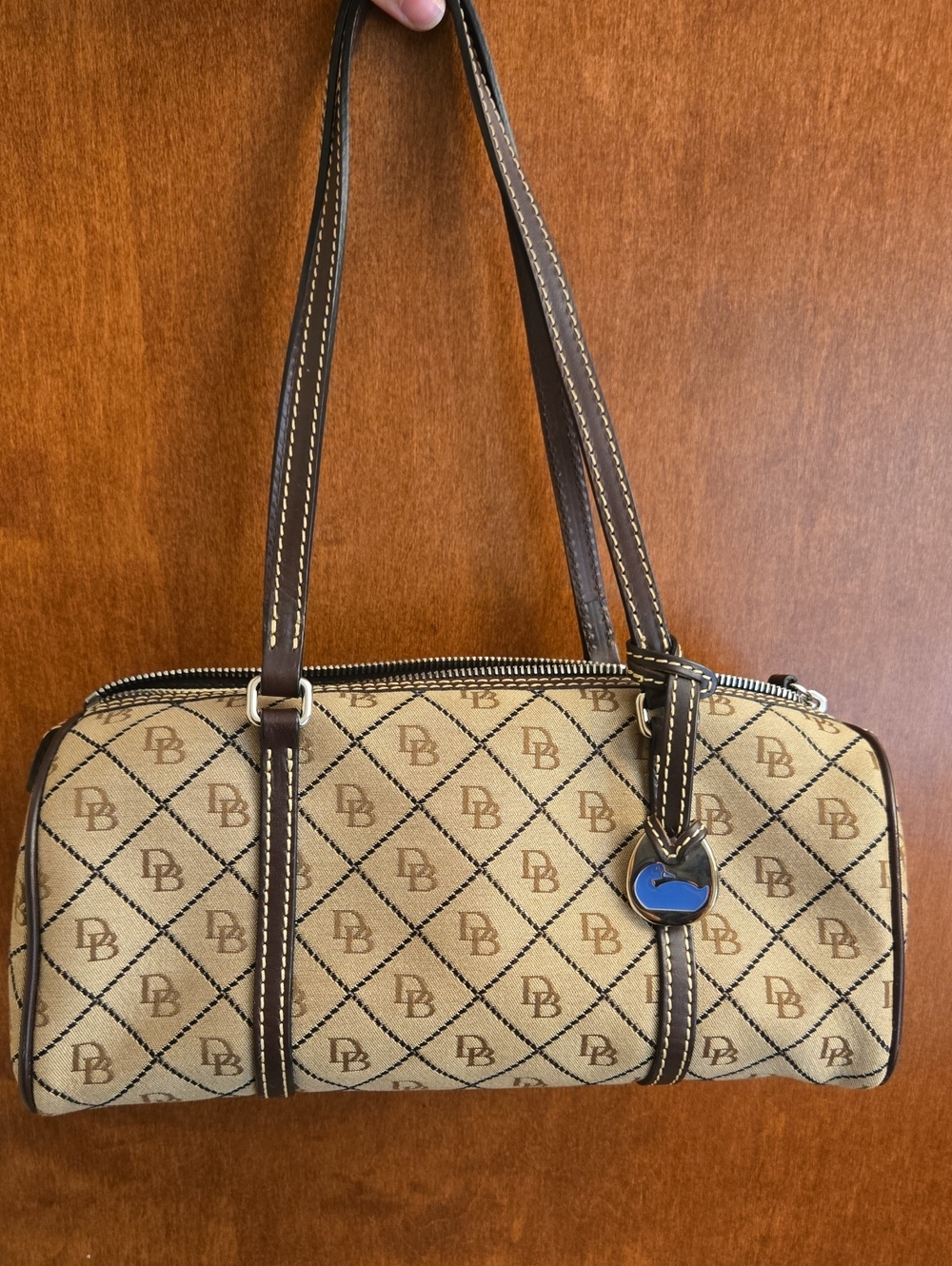 Dooney & Bourke Monogram Tan Shoulder Bag with Brown Trim